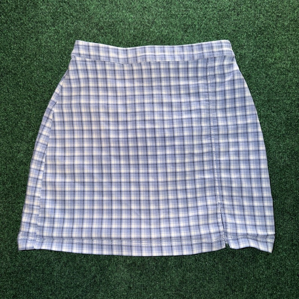 Hollister, Ultra High-Rise Plaid Mini Skirt Blue/White/Blue Zip Slit - Size XS - Picture 1 of 6